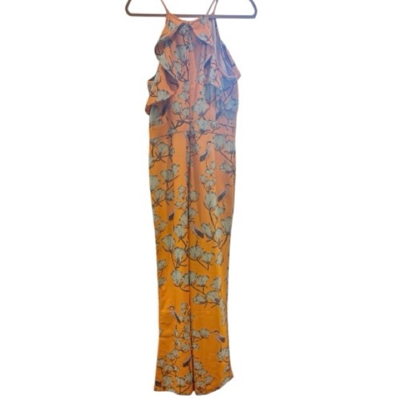 ANTHROPOLOGIE l Crane Floral Print Ruffle Flare Jump Suite Varun Bahl Warbler 10 - Picture 5 of 12